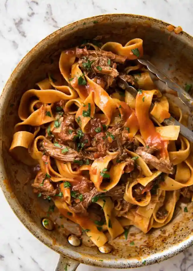 Slow Cooked Shredded Beef Ragu Pasta